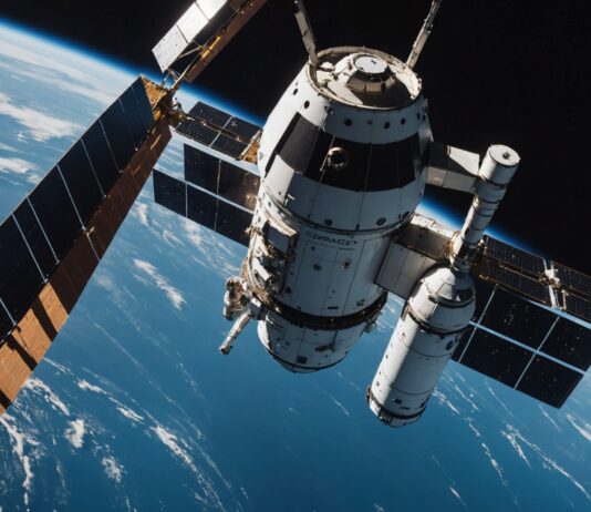 Vers l’ISS : un astronaute canadien rejoint la station spatiale pour une mission de six mois Capsule SpaceX Dragon s'arrimant à la Station spatiale internationale avec la Terre en arrière-plan