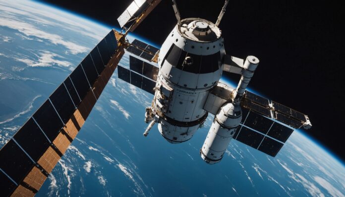Capsule SpaceX Dragon s'arrimant à la Station spatiale internationale avec la Terre en arrière-plan
