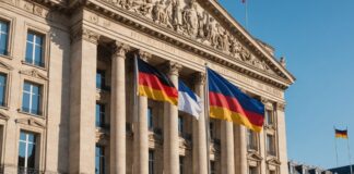 Visite d’État allemande en France : ce que Steinmeier et Macron ont vraiment mis sur la table Drapeaux français et allemand flottant devant un bâtiment officiel, symbole de la visite d'État franco-allemande