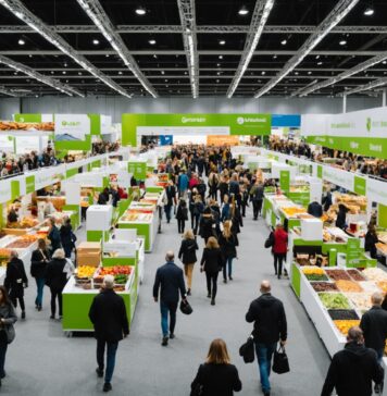 SIAL Paris : le grand salon mondial de l’alimentation s’installe à Villepinte Allée d'un salon professionnel de l'alimentation avec stands d'exposition