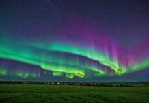 Aurores boréales en France : pourquoi le ciel s’est embrasé Aurores boréales vertes et violettes visibles dans le ciel nocturne en France