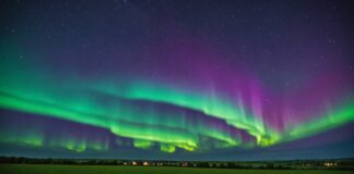 Aurores boréales en France : pourquoi le ciel s’est embrasé Aurores boréales vertes et violettes visibles dans le ciel nocturne en France