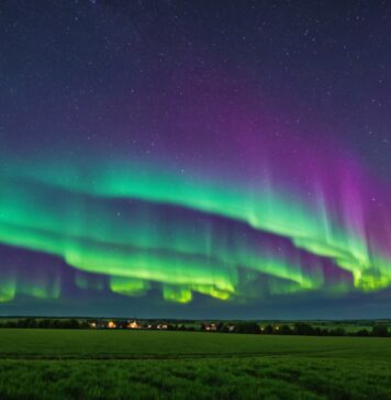 Aurores boréales en France : pourquoi le ciel s’est embrasé Aurores boréales vertes et violettes visibles dans le ciel nocturne en France