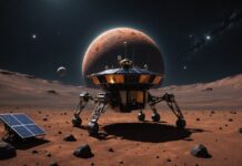 Phobos : une mission spatiale inédite part percer le mystère de la lune de Mars Illustration générée par IA d'une sonde spatiale s'approchant de Phobos, lune de Mars, ne représente pas le matériel réel