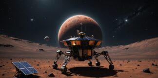 Phobos : une mission spatiale inédite part percer le mystère de la lune de Mars Illustration générée par IA d'une sonde spatiale s'approchant de Phobos, lune de Mars, ne représente pas le matériel réel