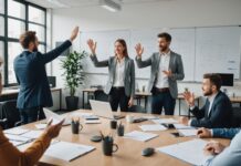 Loud working : la tendance qui succède au quiet quitting au bureau Open space de bureau avec des salariés rendant leur travail visible en réunion