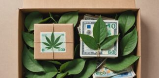 Mode à bas coût : ce que le malus environnemental change déjà pour les acheteurs Illustration de vêtements low-cost en carton d'expédition avec un label écologique et des billets, symbolisant le malus environnemental sur l'ultra fast-fashion