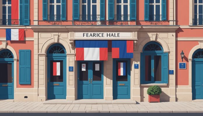 Illustration mairie et urne électorale - élections municipales 2026 Illustration d'une mairie française et d'une urne électorale pour les élections municipales 2026