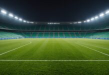 Zidane sélectionneur : un début à domicile en demi-teinte contre l’Italie Stade de football illuminé de nuit, illustration generee par IA