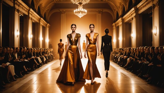 Illustration d'un défilé de mode parisien, tendances printemps-été 2027